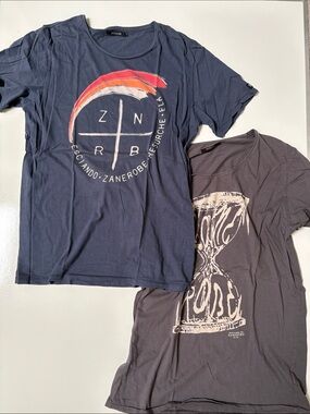 Zanerobe Navy Graphic Short Sleeve Tee with Red and Orange Brushstroke